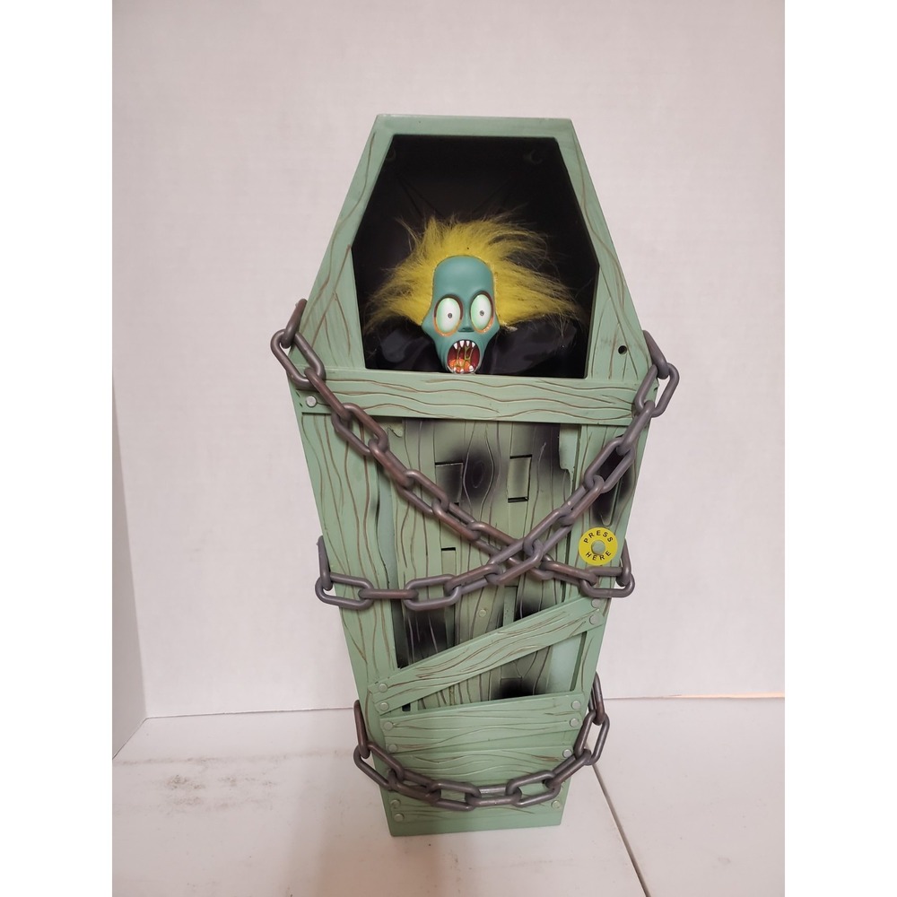 Gemmy Cursed Coffin W/ Zombie Halloween Decor Green‎ 18" Casket See Pics
